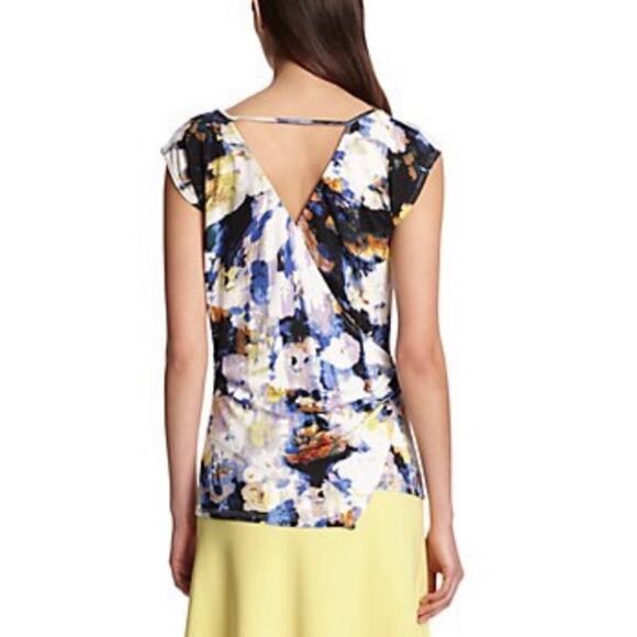 Robert Rodriguez | Francine Blouse Top Watercolor Floral Drape Neckline Large - Picture 2 of 7